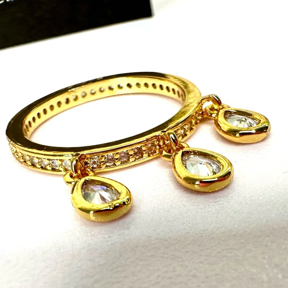 Kate Spade rain or shine stacking Goldtone Ring Set with Pearl & Crystals Size 7
